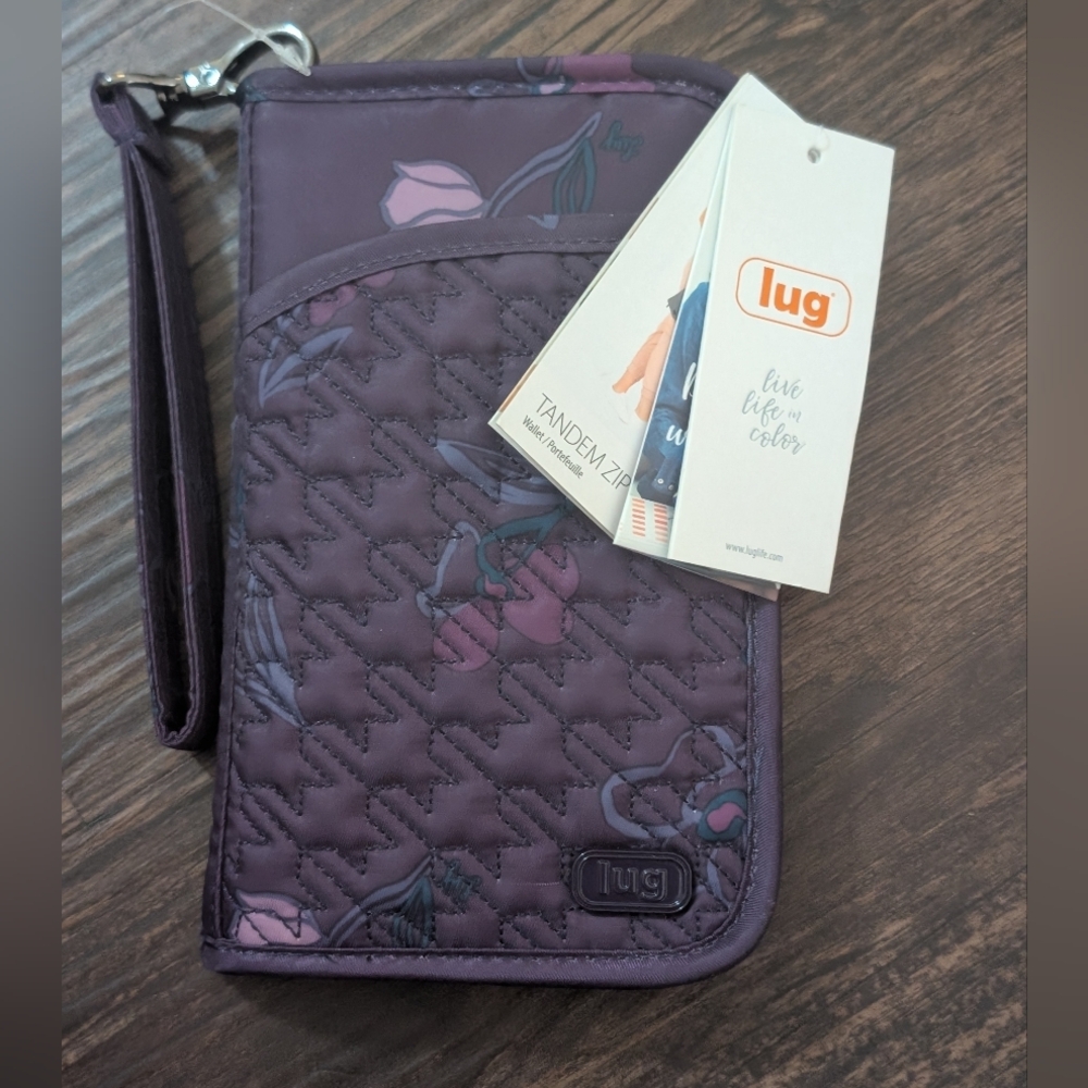 Lug Plum Quilted Wristlet with Floral Design